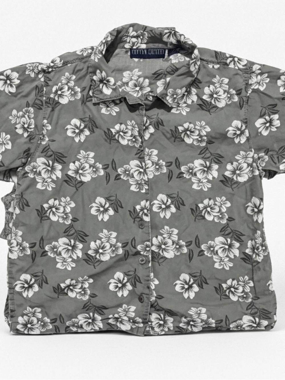 Cotton Express Light Greeb Floral Short-Sleeve Button-Down Shirt
